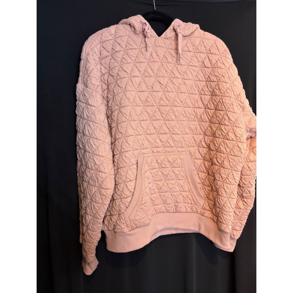 Women's Pink Staccato Quilted Hooded Sweatshirt Size L
